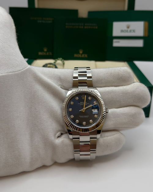 Datejust 41 Blue Dial mit Diamantbesatz Full Set 2020 - 126334
