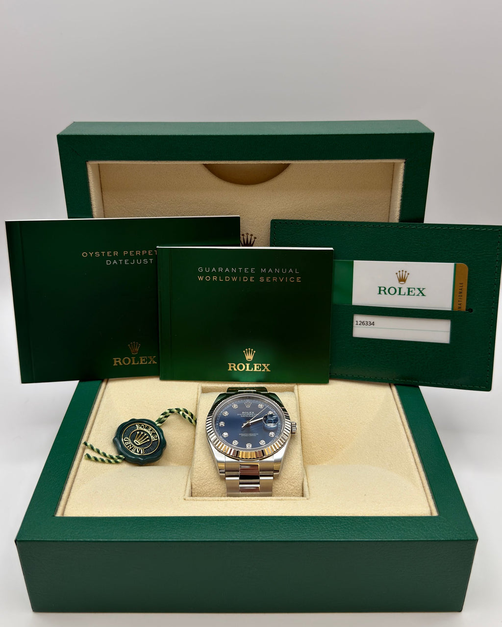 Datejust 41 Blue Dial mit Diamantbesatz Full Set 2020 - 126334